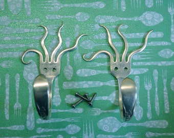 Two Funky Fork Hooks Vintage Reclaimed Silverware