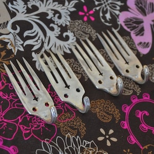4 Silver Fork Hooks With mini Handles Vintage Reclaimed Silverware