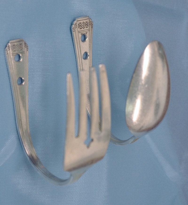 Upcycled Spoon and Fork Hook Combo Vintage Reclaimed Silverware