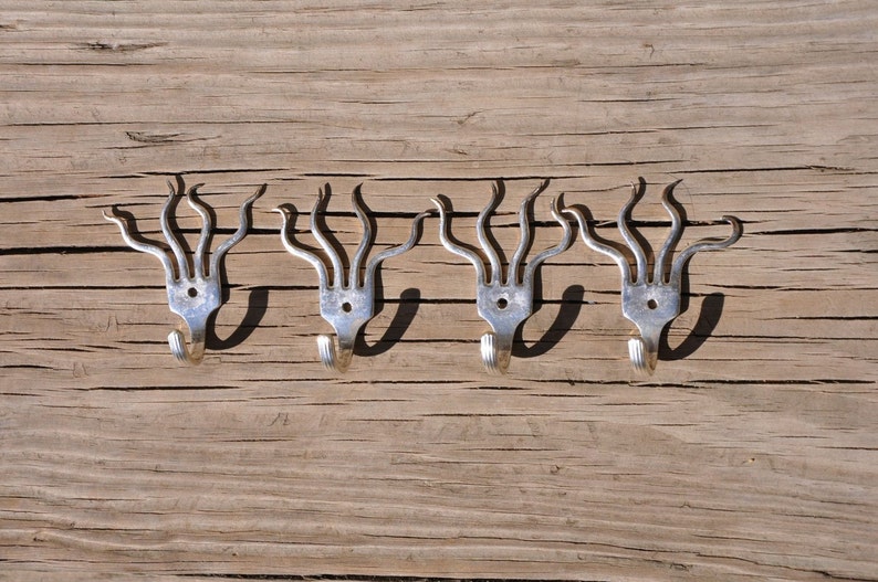 4 Mini Funky Fork Hooks Vintage Reclaimed Silverware image 2