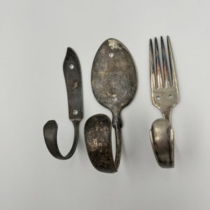 Silverware Hooks Set Spoon Fork Knife Silver Vintage Storage Hangers Upcycled Wall Hanging Rack DIY Antique Flatware
