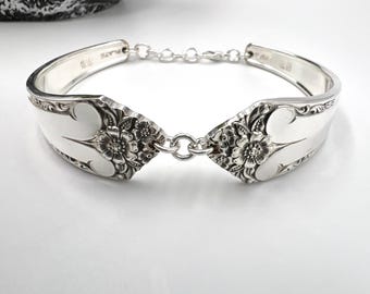 Spoon Bracelet, Starlight Pattern, Vintage Upcycled Silverware Antique Jewelry