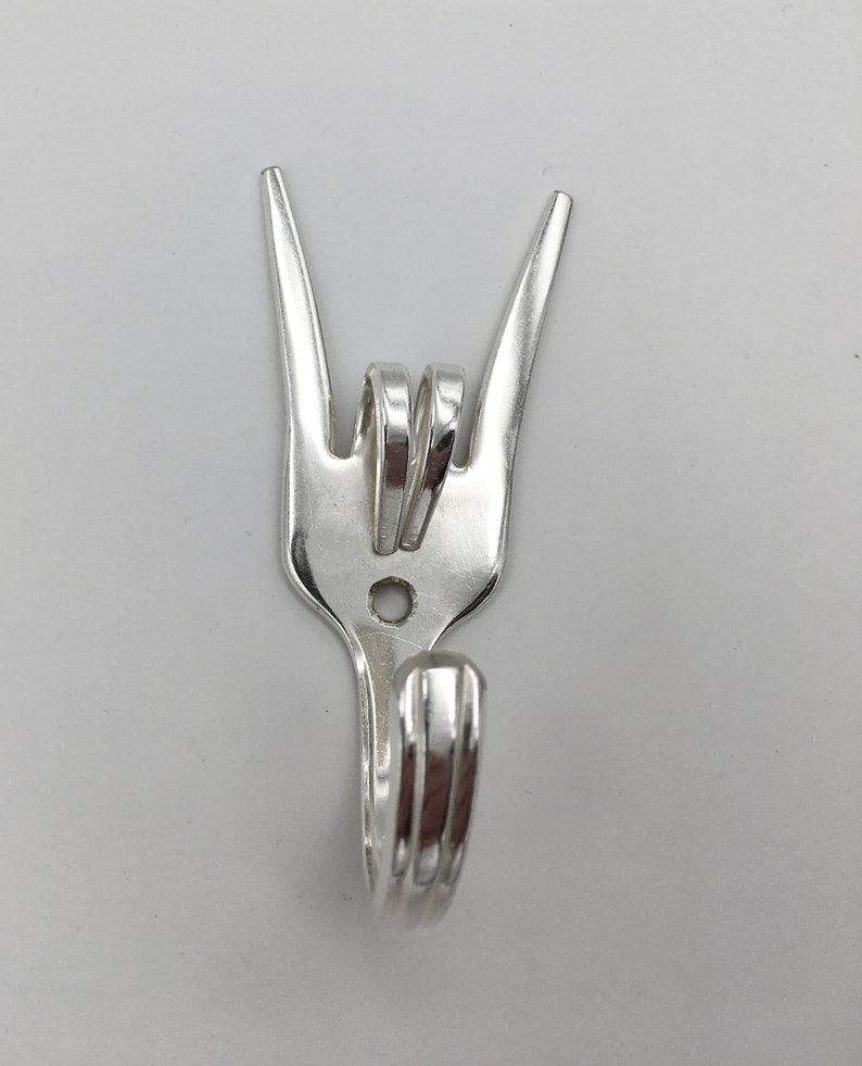 Mini Rock Out Fork Hook for keys jewelry measuring spoons kitchen workshops etc Wall Silverplate Hangers image 2