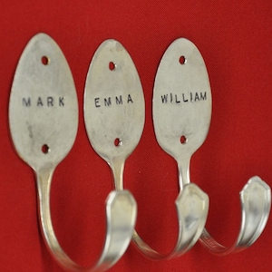 3 Personalized Spoon Hooks Vintage Reclaimed Silverware image 1