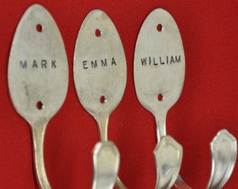 3 Personalized Spoon Hooks Vintage Reclaimed Silverware