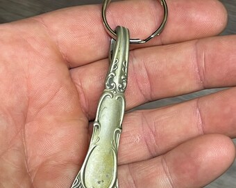 Silver Spoon Keychain Key Fob Vintage Reclaimed Silverware Nickel Silver Tarnished