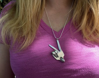 Fork Peace Pendant Hand Gesture Necklace Vintage Reclaimed Silverware Jewelry