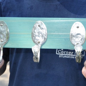 Coat Rack with 5 Hammered Table Spoons Vintage Recycled Silverware Wall Storage