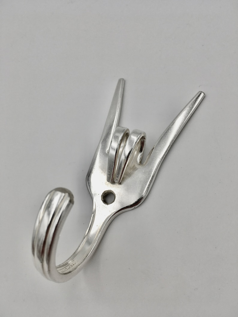 Mini Rock Out Fork Hook for keys jewelry measuring spoons kitchen workshops etc Wall Silverplate Hangers image 1