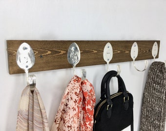 Personalized Spoon Hooks Coat Rack Vintage Recycled Silverware Stamped All You Need Is Love