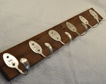 Personalized Spoons Coat Rack with 6 Hooks Recycled Vintage Silverware