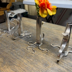 Funky Fork Bud Vase Silverware Sculpture Handmade soldered torched art gift knife dinner flatware table place setting wedding party unique