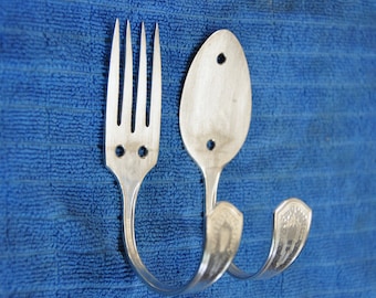 Silver Fork and Spoon Hooks Vintage Reclaimed Silverware