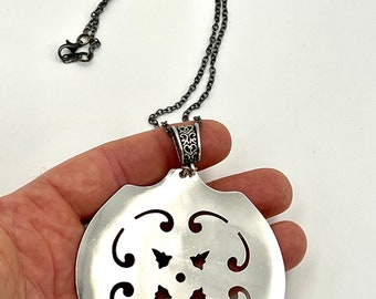 Decorative Round Serving Spoon Necklace Silverware Jewelry Pendant