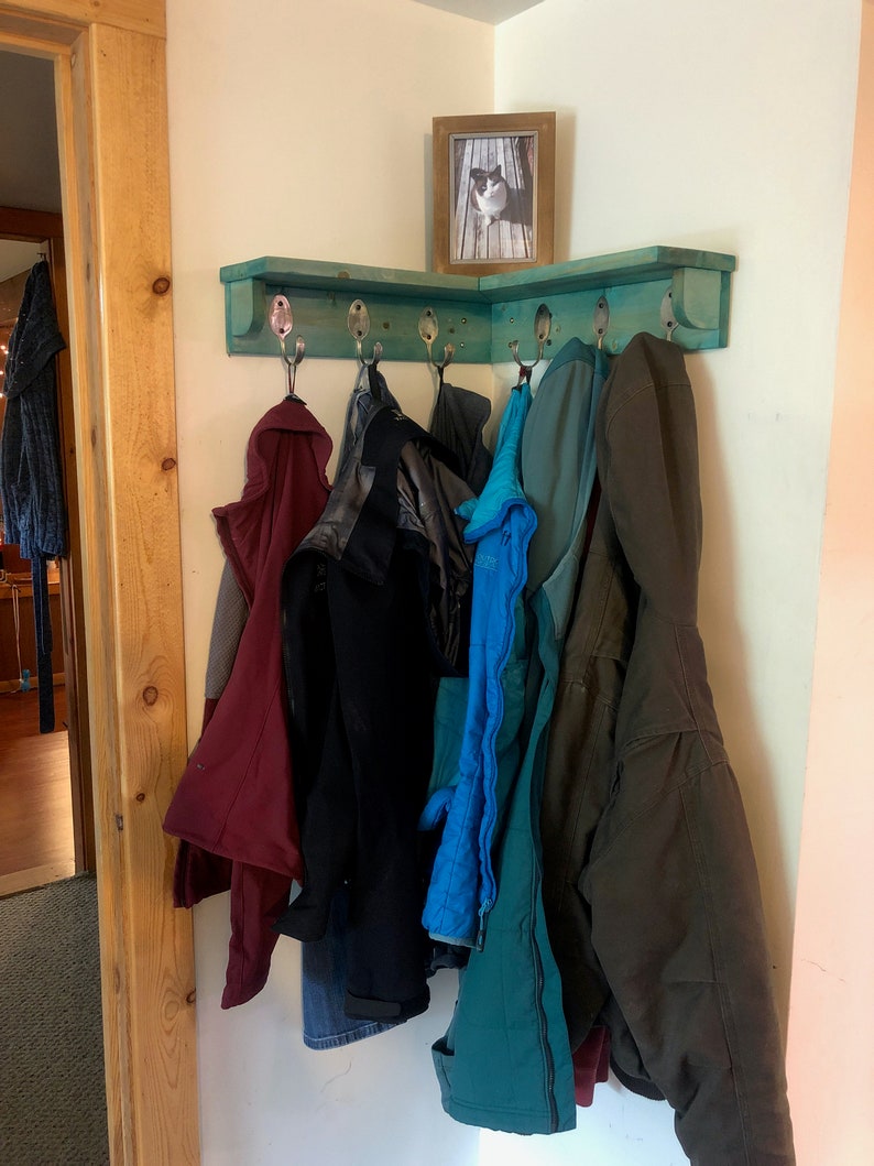6 Spoon Hooks Coat Rack With 18 Inch Corner Shelf in Any Color Recycled ...