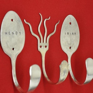 Funky Fork und Zwei Löffel Haken Combo Personalisierte Vintage Reanspruchte Silberbesteck