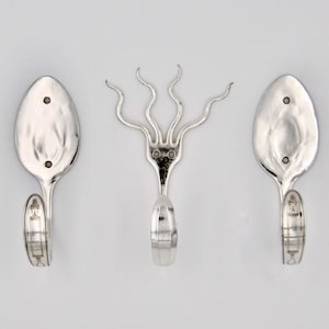 Funky Fork and Two Spoon Hooks Combo Vintage Reclaimed Silverware image 1