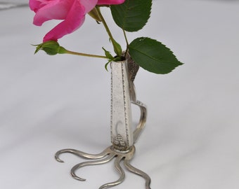 Funky Fork Bud Vase Silverware Sculpture Handmade soldered torched art gift knife dinner flatware table place setting wedding party unique