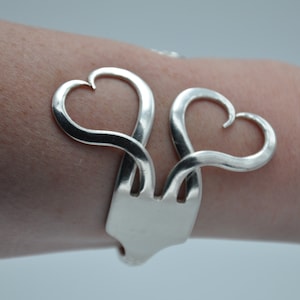 Silver Heart Fork Bracelet Silverware Jewelry Bangle Bracelet Narcissus Vintage Flatware Pattern