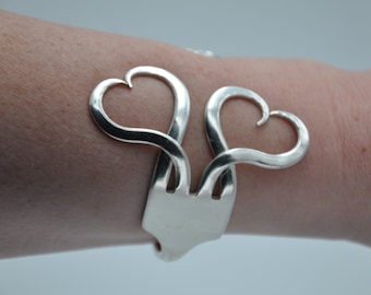 Pulseira de garfo de coração de prata, joias de prata, pulseira, talheres vintage com padrão de narciso