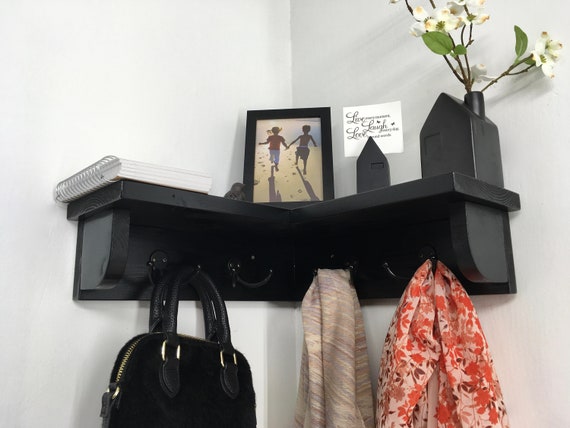 Corner Shelf With 4 Double Garment Hooks Rack in Any Color Finish 14 Inch Wall  Storage Coat Hanger Organizer Modern Home Decor Custom Design -  Canada