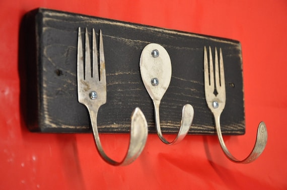 Perchero para cubiertos reciclados de 11 pulgadas de largo de madera maciza de cualquier color estilo vintage para colgar en la pared para llaves arte del horno Etsy Espana