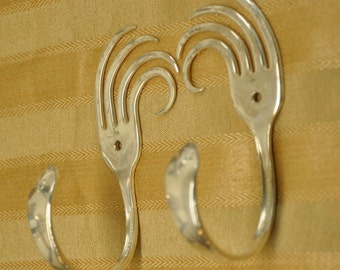 Right and Left Silver Fork Wave Hooks Vintage Reclaimed Silverware