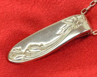 Silver Tulip Spoon Necklace RARE Pattern Vintage Reclaimed Silverware Jewelry