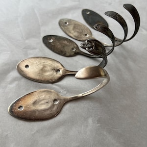 5 Silver Spoon Hooks or Curtain Tie Backs, Polished or Tarnished, Matching, Random or Stainless Steel