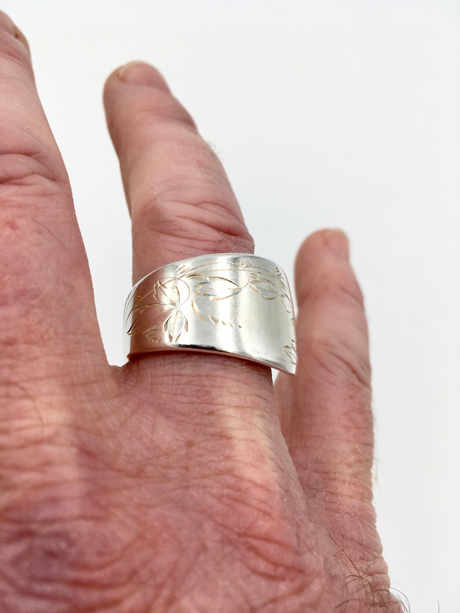 Spoon Ring Hand Engraved Flowers Vintage Reclaimed Silverware - Etsy