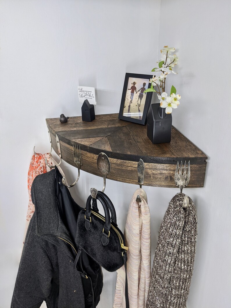 Beautiful 10 Hook Quarter Round Corner Shelf made from Etsy