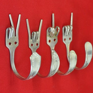 Silver Peace x Fork U x Rock On x Love Special Dinner Fork Collector set 4 Silverware Coat Hooks image 1