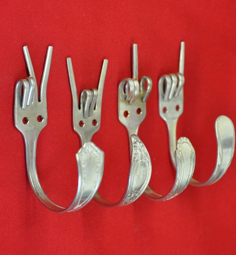 Silver Peace x Fork U x Rock On x Love Special Dinner Fork Collector set 4 Silverware Coat Hooks image 1