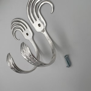 Right and Left Silver Fork Wave Hooks Vintage Reclaimed Silverware Tie Backs