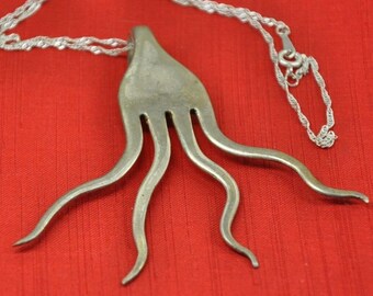 Funky Fork Pendant Slider Necklace Vintage Reclaimed Silverware Jewelry