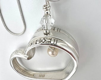 Collana in argenteria a cuore con perla d'acqua dolce e catena in argento sterling da 20 pollici