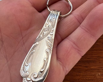 Silver Spoon Keychain Key Fob Vintage Reclaimed Silverware Filigree Pattern Unique Style Keyfob