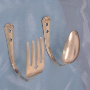 Upcycled Spoon and Fork Hook Combo Vintage Reclaimed Silverware image 2