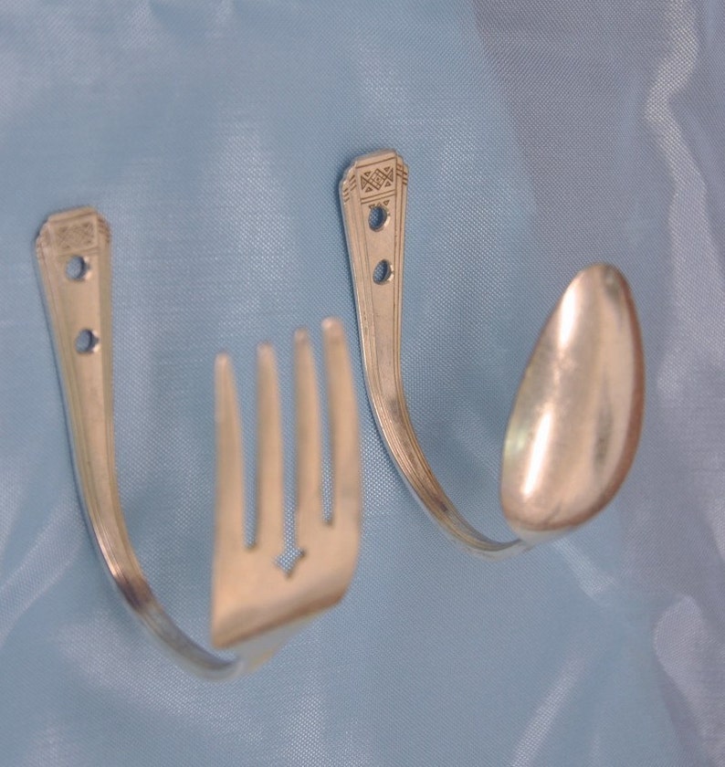 Upcycled Spoon and Fork Hook Combo Vintage Reclaimed Silverware image 2