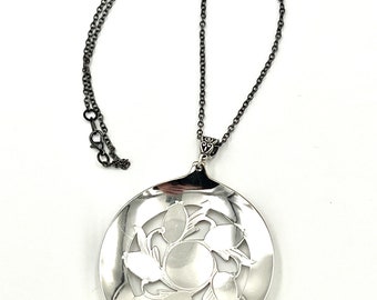 Decorative Round Serving Spoon Necklace Silverware Jewelry Pendant