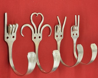 I Love You 2 Special Dinner Fork Collector Set 4 Silverware Coat Hooks American Sign Language ASL