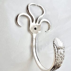 Funky Fork Hook Style 003 Coffee Mug Apron Oven Mitt Spoon Hook Recycled Vintage Reclaimed Silverware Art, Wall Hanging Storage Fleur-de-lis