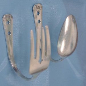 Spoon and Fork Hook :) Great for Kitchen Towels Vintage Reclaimed Silverware Wall Silverplate Hangers