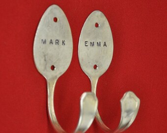 His and Hers Spoon Hooks Vintage Reclaimed Silverware