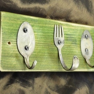 Go Green Baby Spoon and Fork Coat Rack Recycled Vintage Silverware image 1