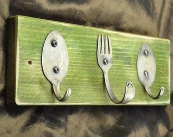 Go Green Baby Spoon and Fork Coat Rack Recycled Vintage Silverware