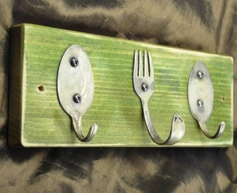 Go Green Baby Spoon and Fork Coat Rack Recycled Vintage Silverware image 1