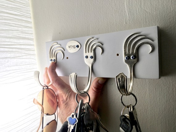 Funky Wave Forks Coat Rack With Keys Labeled Spoon Recycled Silverware Wall Hanging Art Storage Etsy
