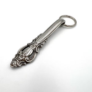 Spoon Keychain Key Fob Vintage Reclaimed Silverware Art Nouveau Pattern