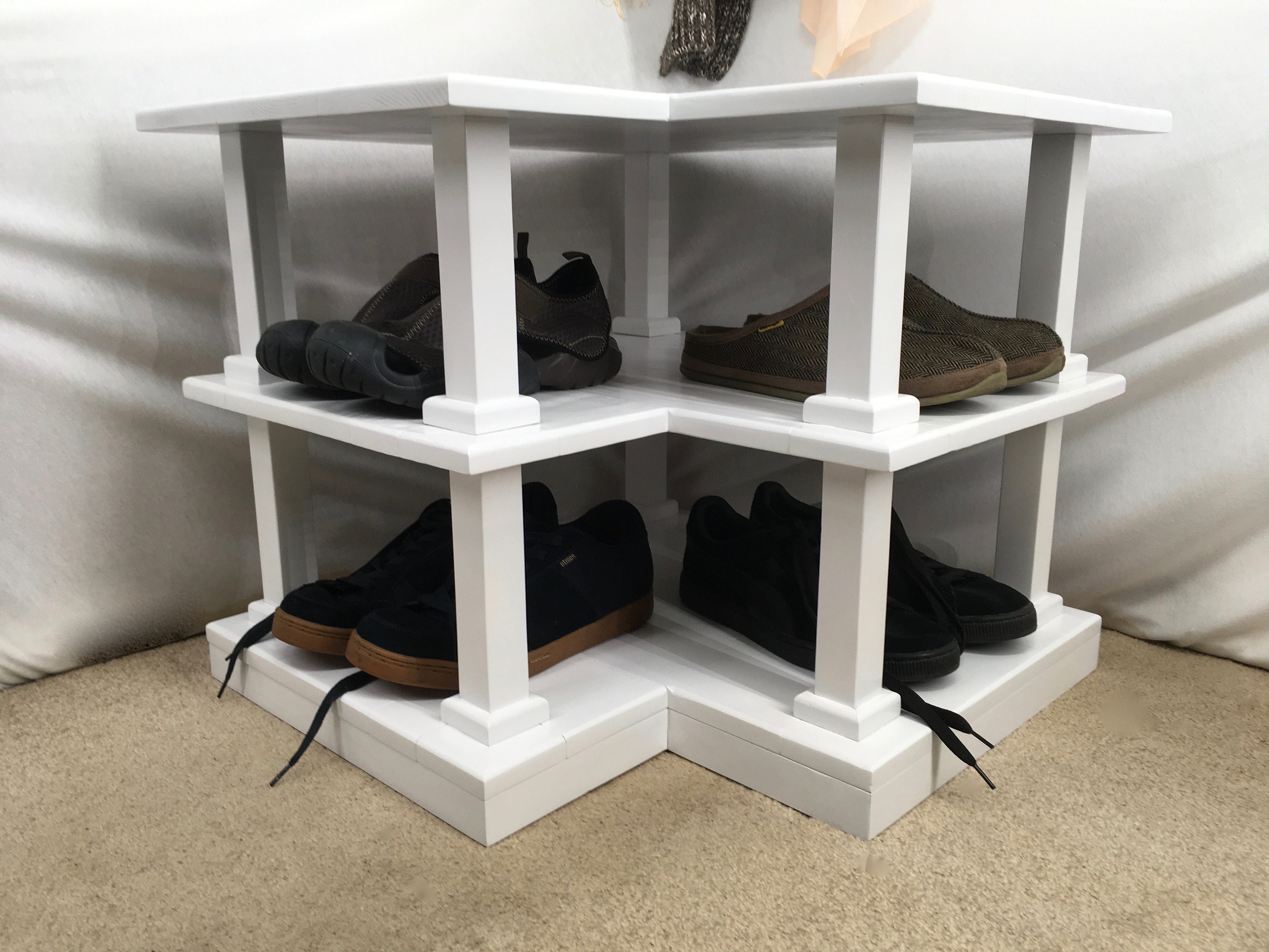 Corner Bench with Shelves for Shoes Handmade Solid Wood Hook Etsy